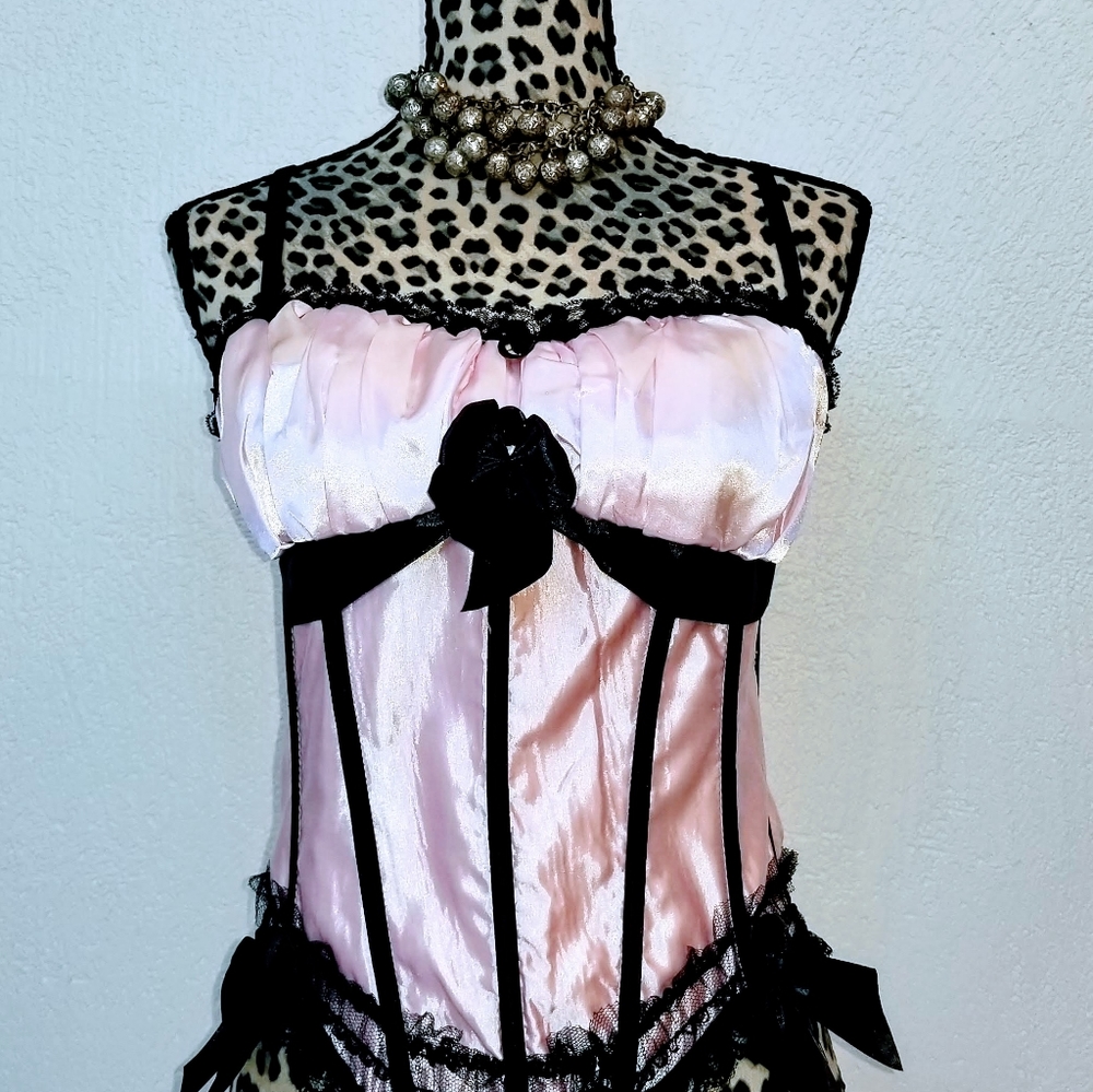 Lingerie NWT Pink Black Satin D9993